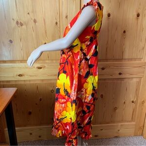 70's Hawaiian Neon Bright Long Sleeve Barkcloth Dress main image 1